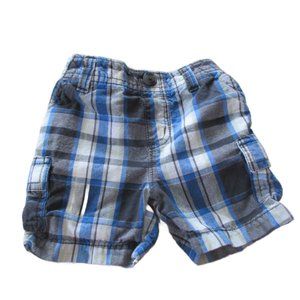 Sonoma Pull On Shorts Toddler Boys Size 12M Blue Black Plaid Elastic Bottoms